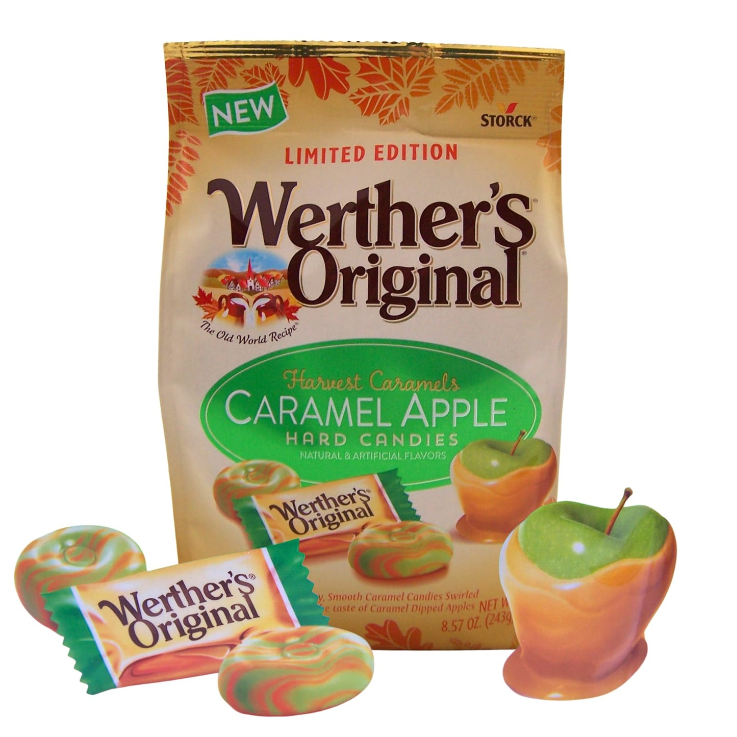 Storck Werthers Original Caramel Apple Hard Candies, Individually Wrapped, 8.57 oz, Limited Edition