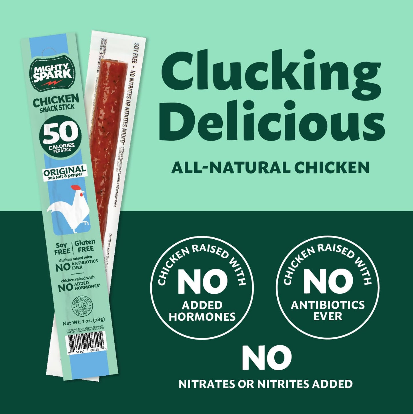Mighty Spark Chicken Snack Sticks - Original Sea Salt & Pepper- 6G Of Protein, No Antibiotics Ever, No Hormones Added, Gluten Fr