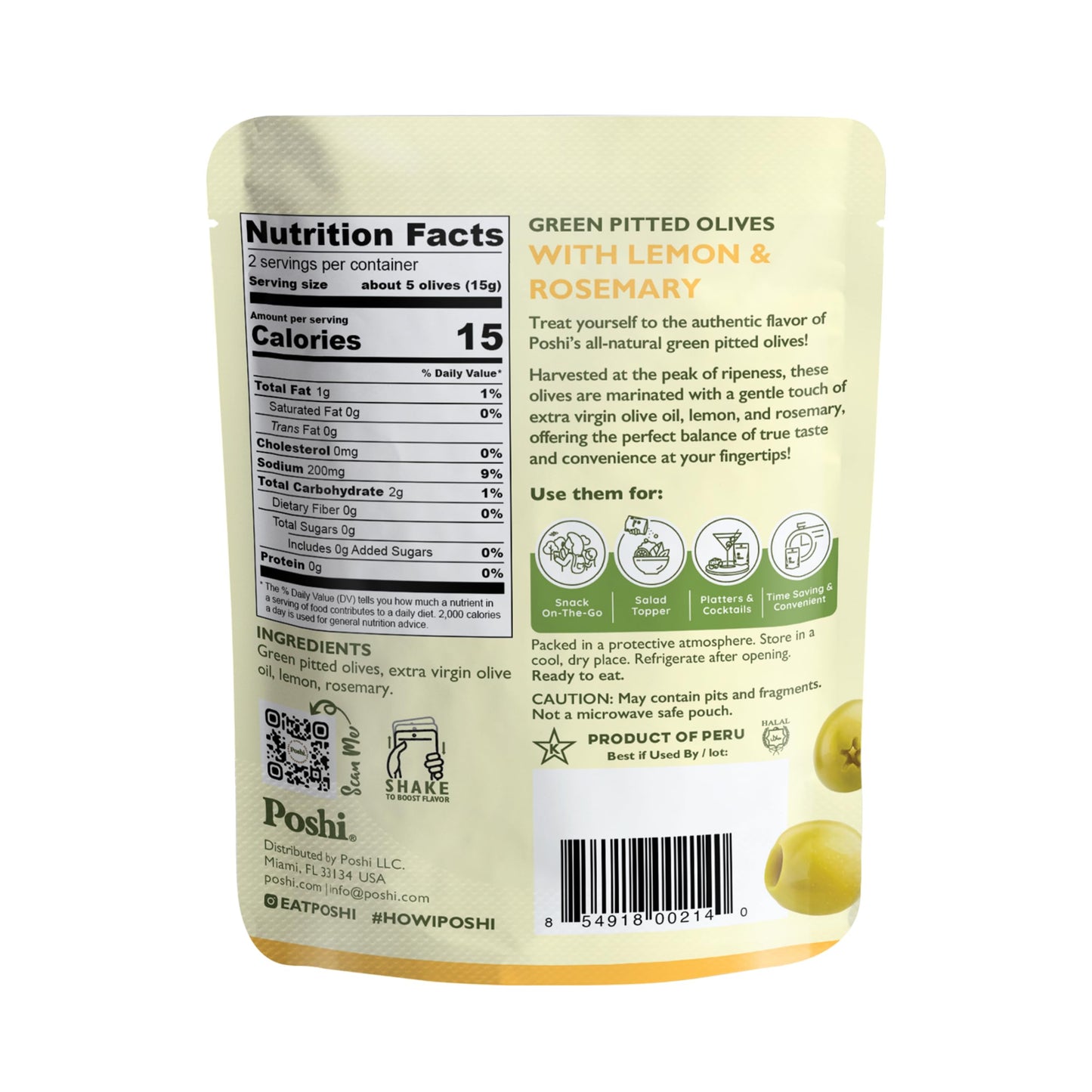 Oloves Green Greek Pitted Olives | Lemon & Rosemary | Vegan, Kosher, Gluten Free + Keto Friendly, Fresh, All Natural Low Calorie Healthy Snacks | (30 Pack, 1.1Oz Bags)