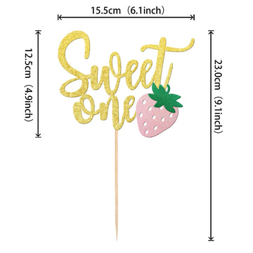 1 Pcs Strawberry Sweet One Cake Topper Glitter First Birthday Strawberry Cake Pick For Sweet Fruit Theme Baby Shower Kids Birthd