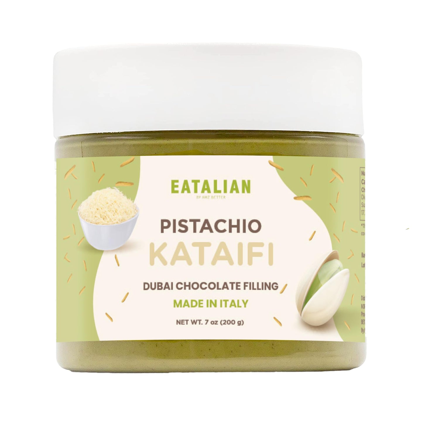 EATALIAN by AMZ BETTER Pistachio Cream with Kataifi, 7oz/200 gr, Spreadable Pistachio Paste, Sweet and Unique Taste, Ideal on Br