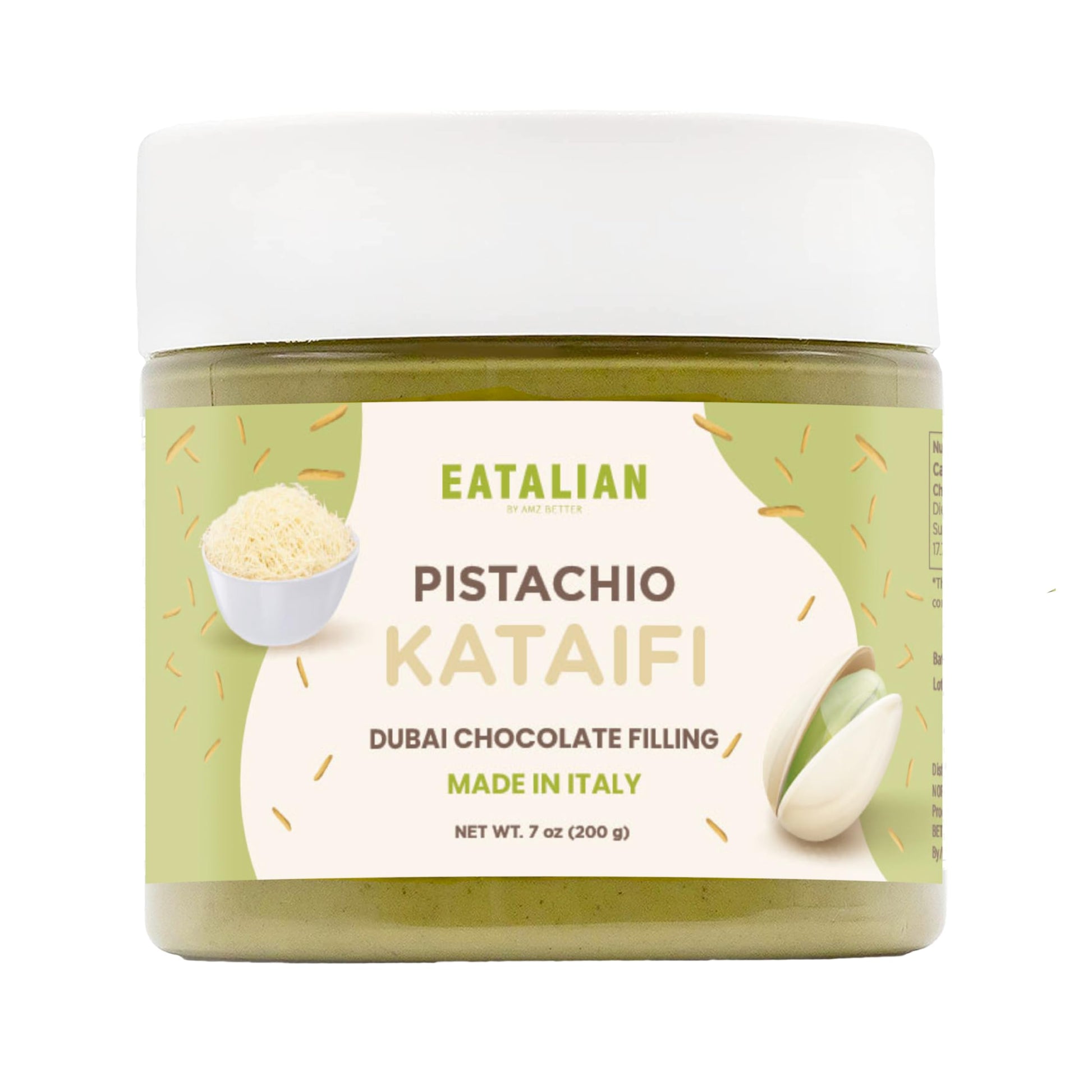 EATALIAN by AMZ BETTER Pistachio Cream with Kataifi, 7oz/200 gr, Spreadable Pistachio Paste, Sweet and Unique Taste, Ideal on Br