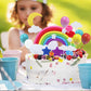 Blingabc Rainbow Cloud Cake Topper, 15Pcs Colorful Rainbow Soft Pottery Cake Toppers Set With Colorful Balls Cloud Moon Stars Ca