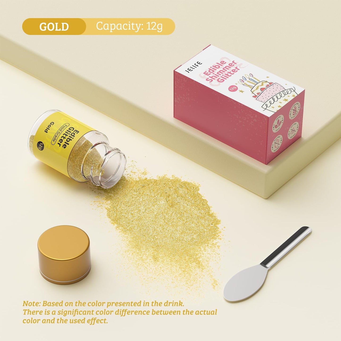 Jelife Gold Edible Glitter for Drinks & Cake Decorating - 12g Super Gold Brew Dust