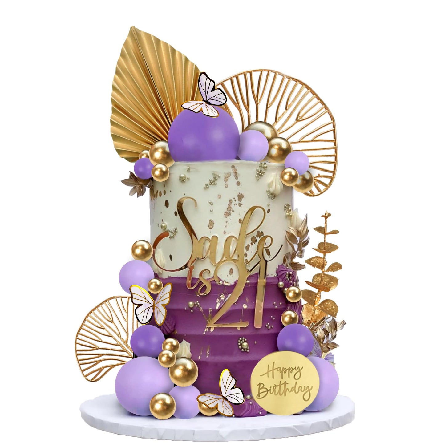 Boho Cake Topper Happy Birthday Cake Decorations With Balls Butterflies Eucalyptus For Wedding Baby Shower Boys Girls Birthday T