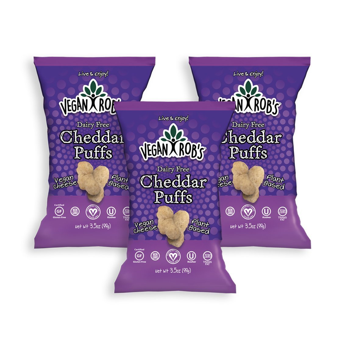 Vegan Robs Plant Based Dairy Free Cheddar Puffs Certified Gluten Free Kosher(Ou) Kosher 3.5 Oz - 3 Pack