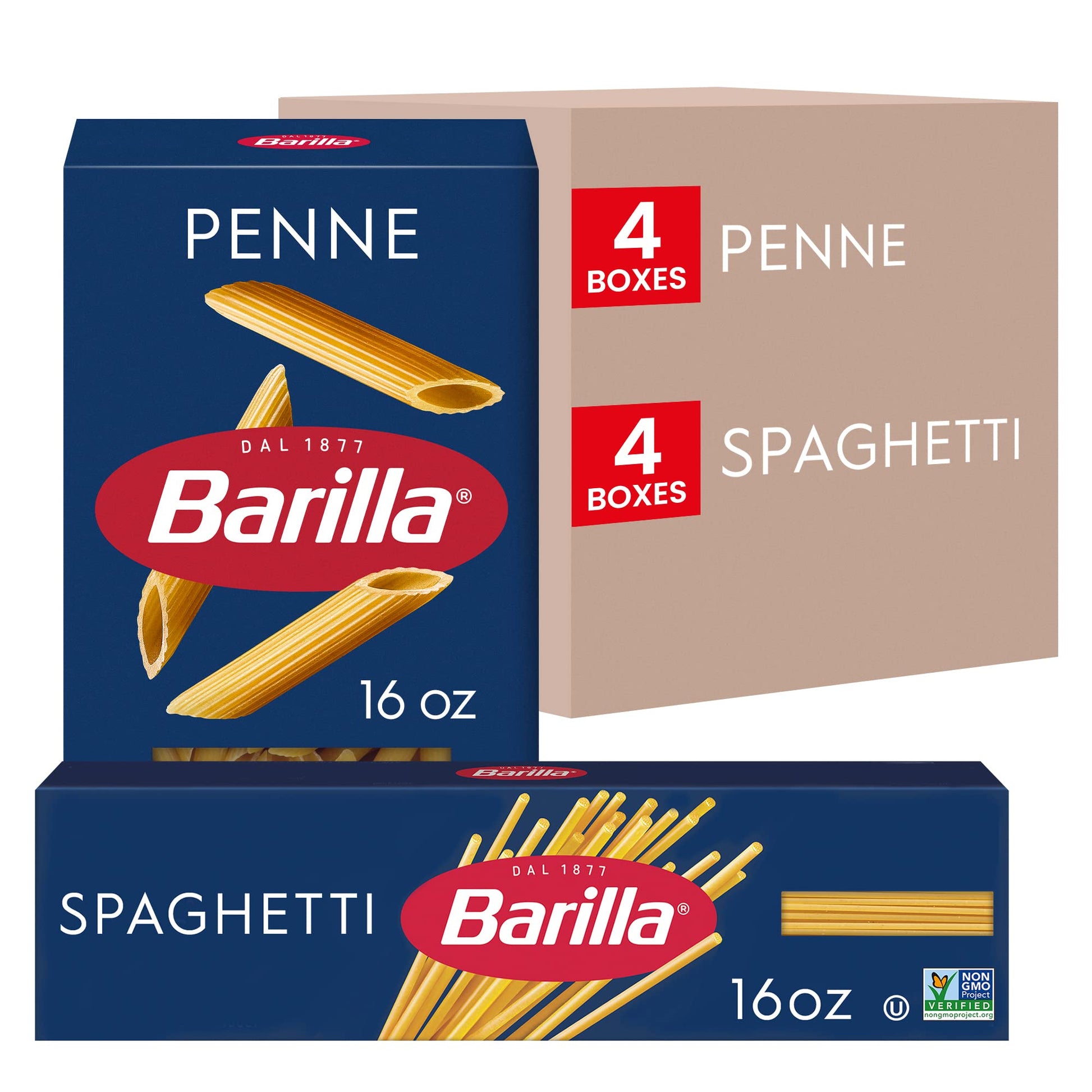 Barilla Penne Pasta & Spaghetti Pasta Variety Pack, 16 oz. Boxes (Pack of 8) - Non-GMO Pasta Made with Durum Wheat Semolina - Ko