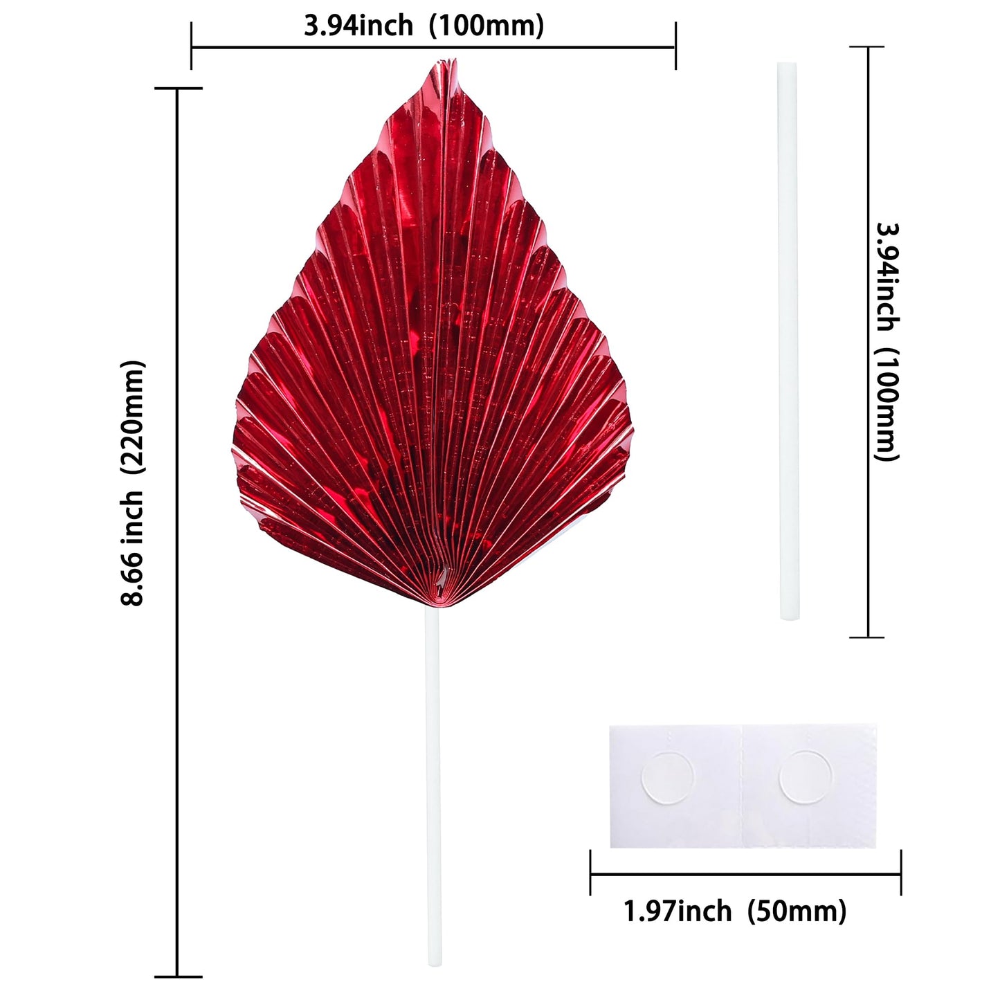 Gyufise Paper Palm Fan Cake Toppers, Light Red, 4.7x5.1 inches, Model ZN0680-16, Ideal for Birthday and Wedding Party Decorations