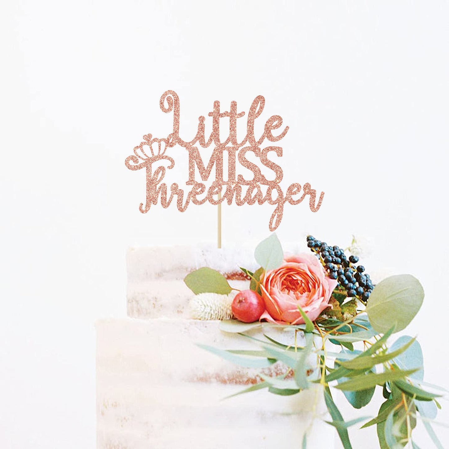 Colorfulparty Rose Gold Little Miss Threenager Cake Topper - Happy 3Rd Birthday Cake Decor - Cheers To 3 Years, Girls 3Rd Birthd