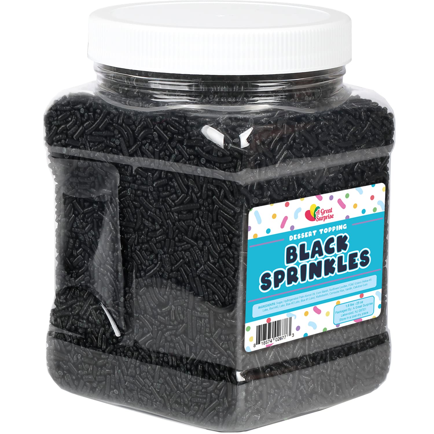 A Great Surprise Black Sprinkles - Outer Space Sprinkles - 1.6 Pounds - Bulk Black Jimmies For Desserts, Baking, Cakes, Cupcakes.