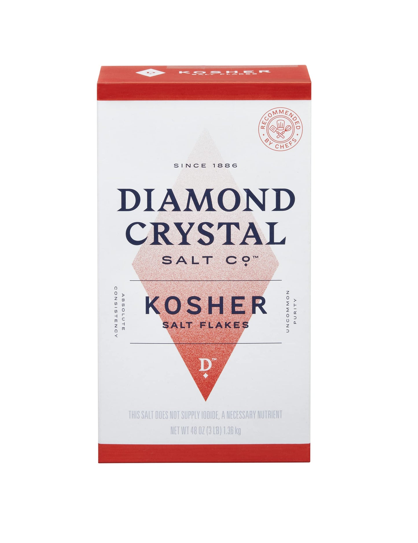 Diamond Crystal Kosher Salt - Full Flavor, No Additives And Less Sodium - Pure And Natural Since 1886 - 3 Pound (New Packaging)