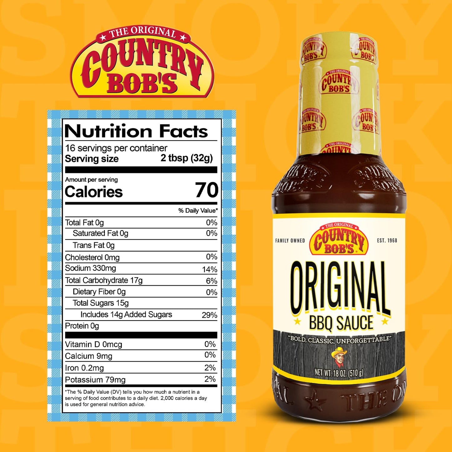Country Bobs Barbecue Sauce - Smoky, Sweet & Bold - 18 oz Pack of 2