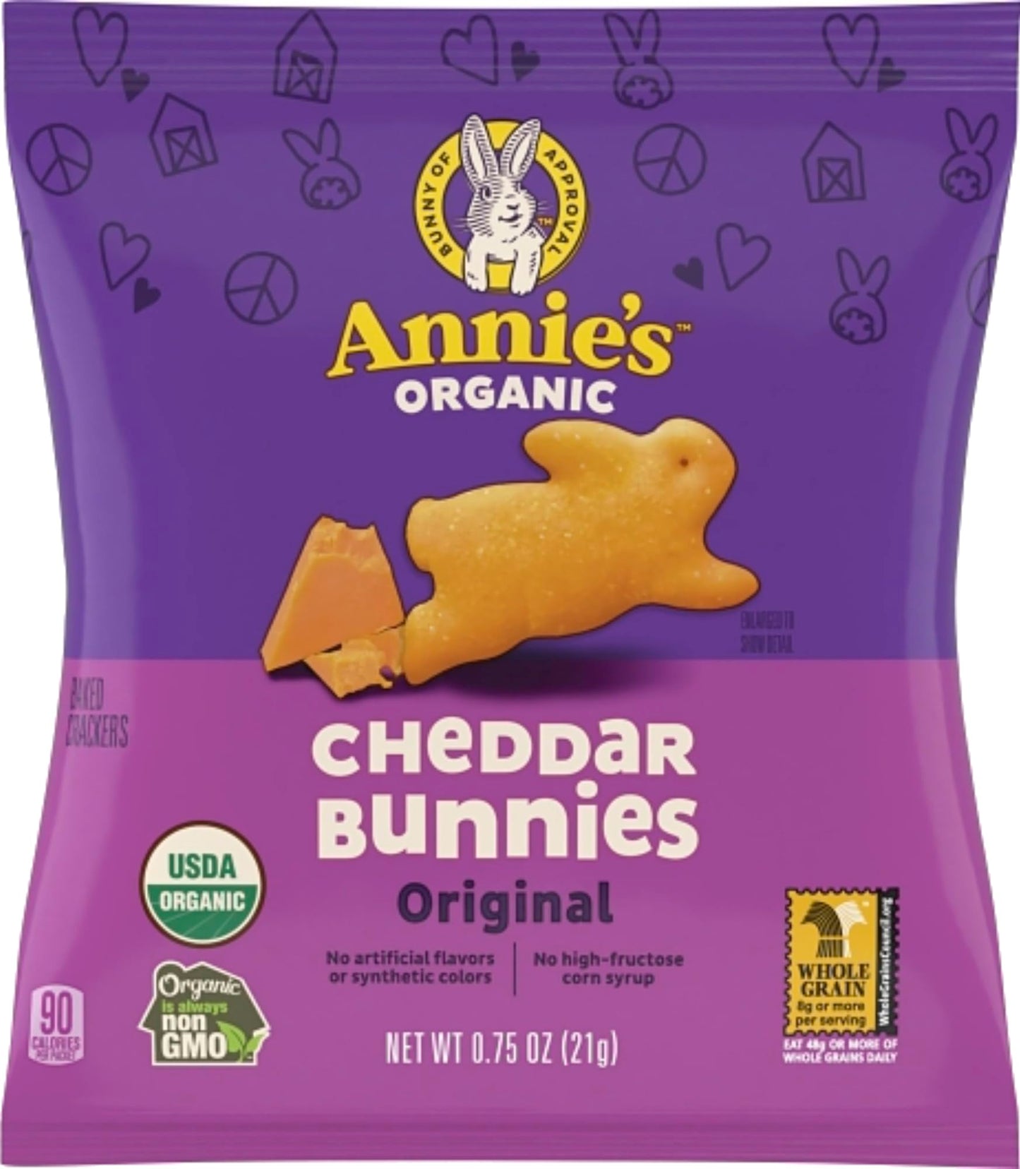 Annies Organic Cheddar Bunny Crackers - Pack of 20 - Organic Certified Snacks - Baked Snack Crackers - No Synthetic Colors or P