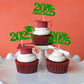 Gyufise 24Pcs Class Of 2025 Cupcake Toppers Green Glitter 2025 Graduation Cake Topper Decorations Grad Cap 2025 Cupcake Picks Fo