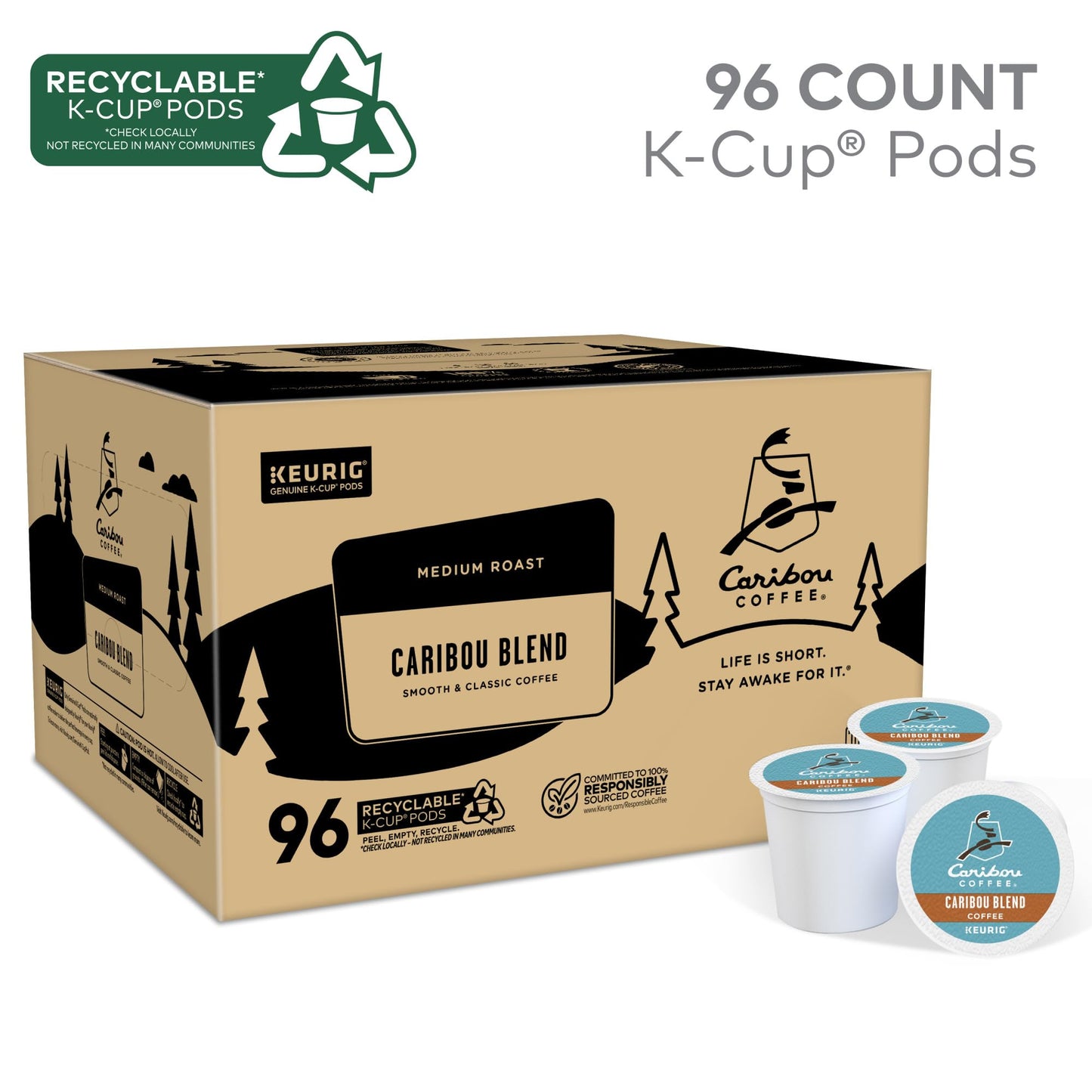 Caribou Coffee Caribou Blend Keurig Single-Serve K-Cup Pod, Medium Roast Coffee, 96 Count
