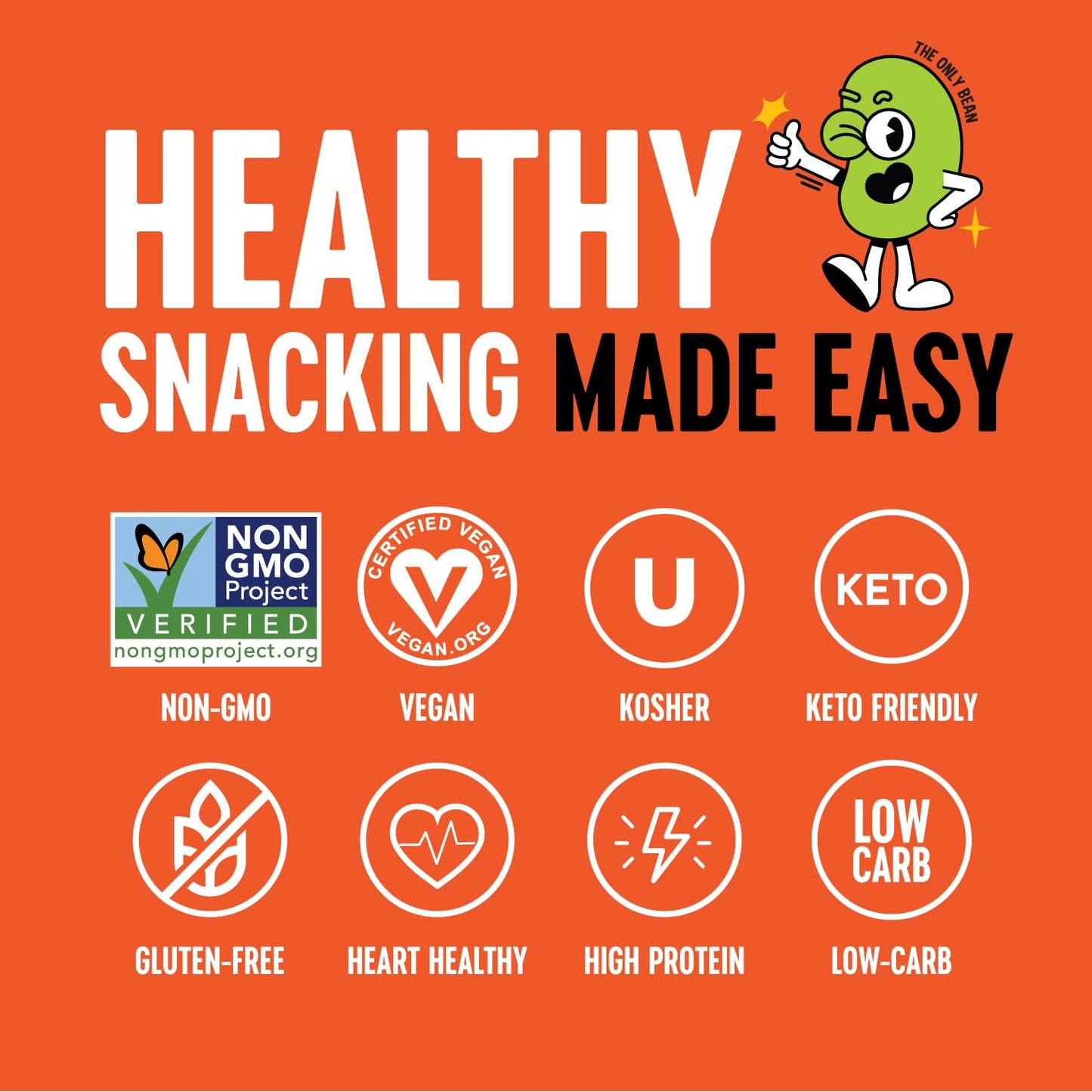 The Only Bean Crunchy Roasted Edamame Snacks (Buffalo) - High Protein (11g), Low Carb Keto Vegan Office Snack, Gluten Free Healt