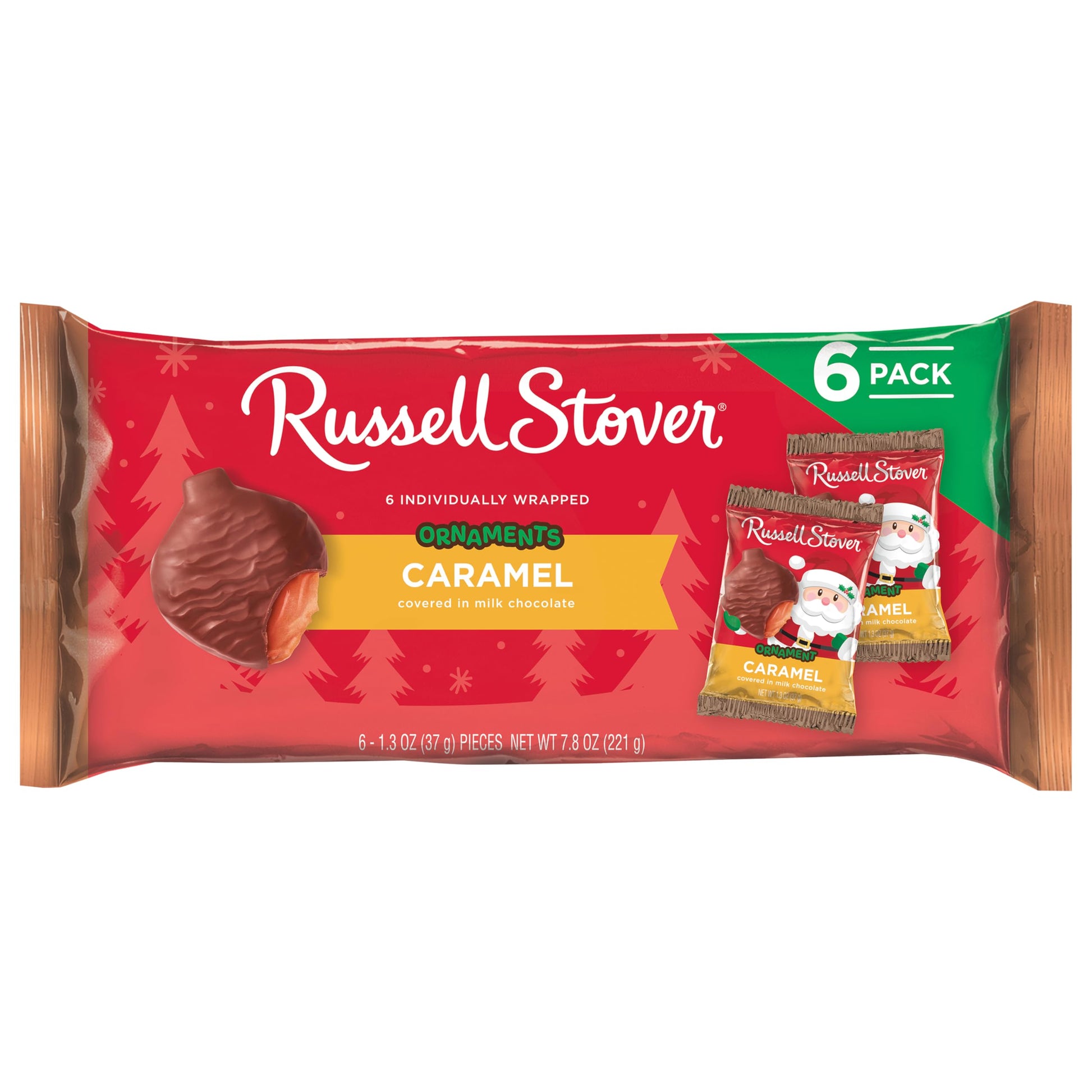 Russell Stover Milk Chocolate Caramel Ornaments, 6 Individually Wrapped 1.3 Oz Ornaments, 7.8 Oz Package