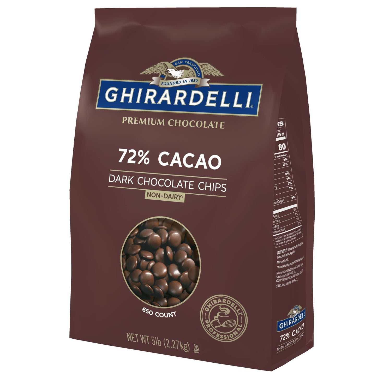 Ghirardelli Dark Chocolate Chips, 72% Cacao, 5 lb Bag, Model ORTCI
