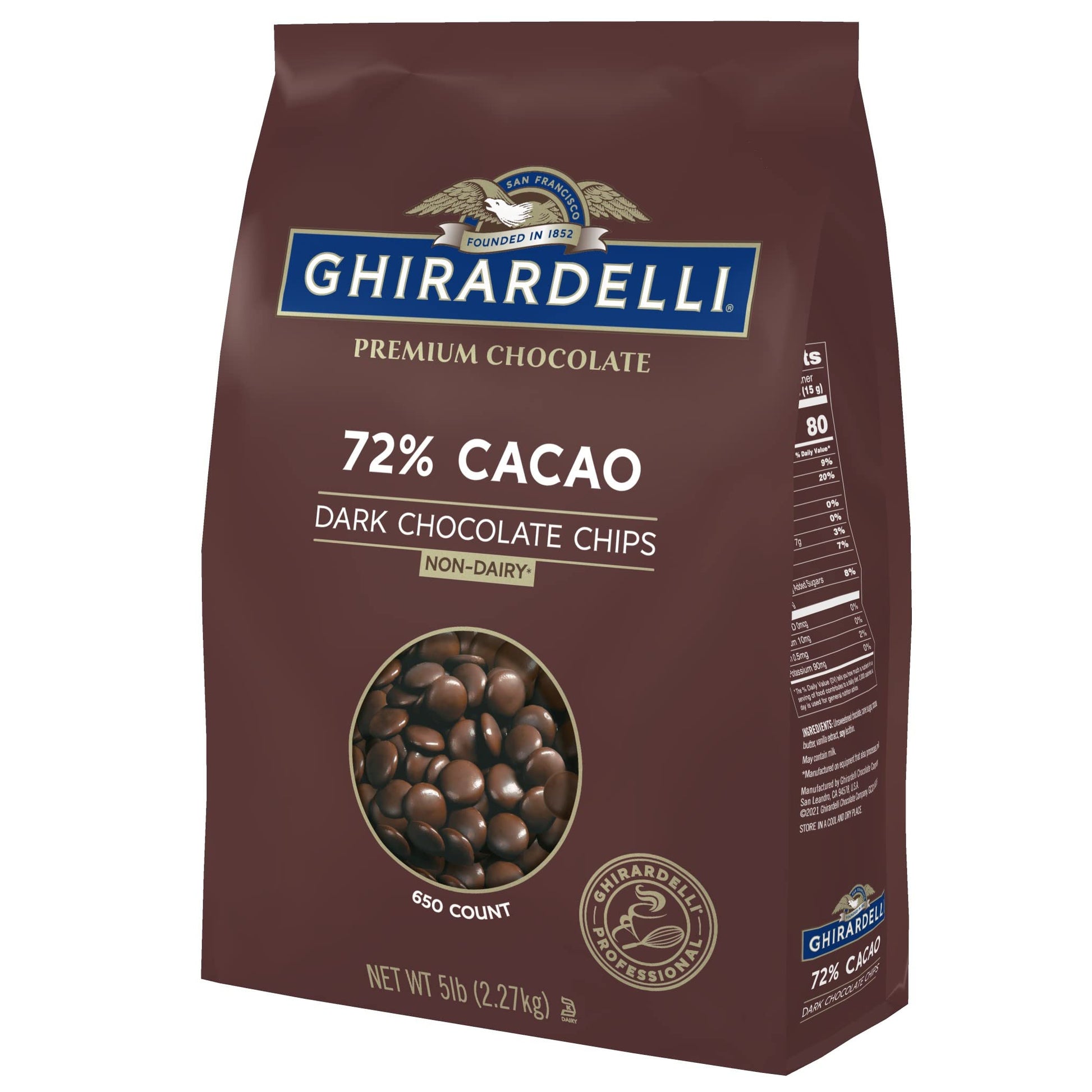 Ghirardelli Dark Chocolate Chips, 72% Cacao, 5 lb Bag, Model ORTCI