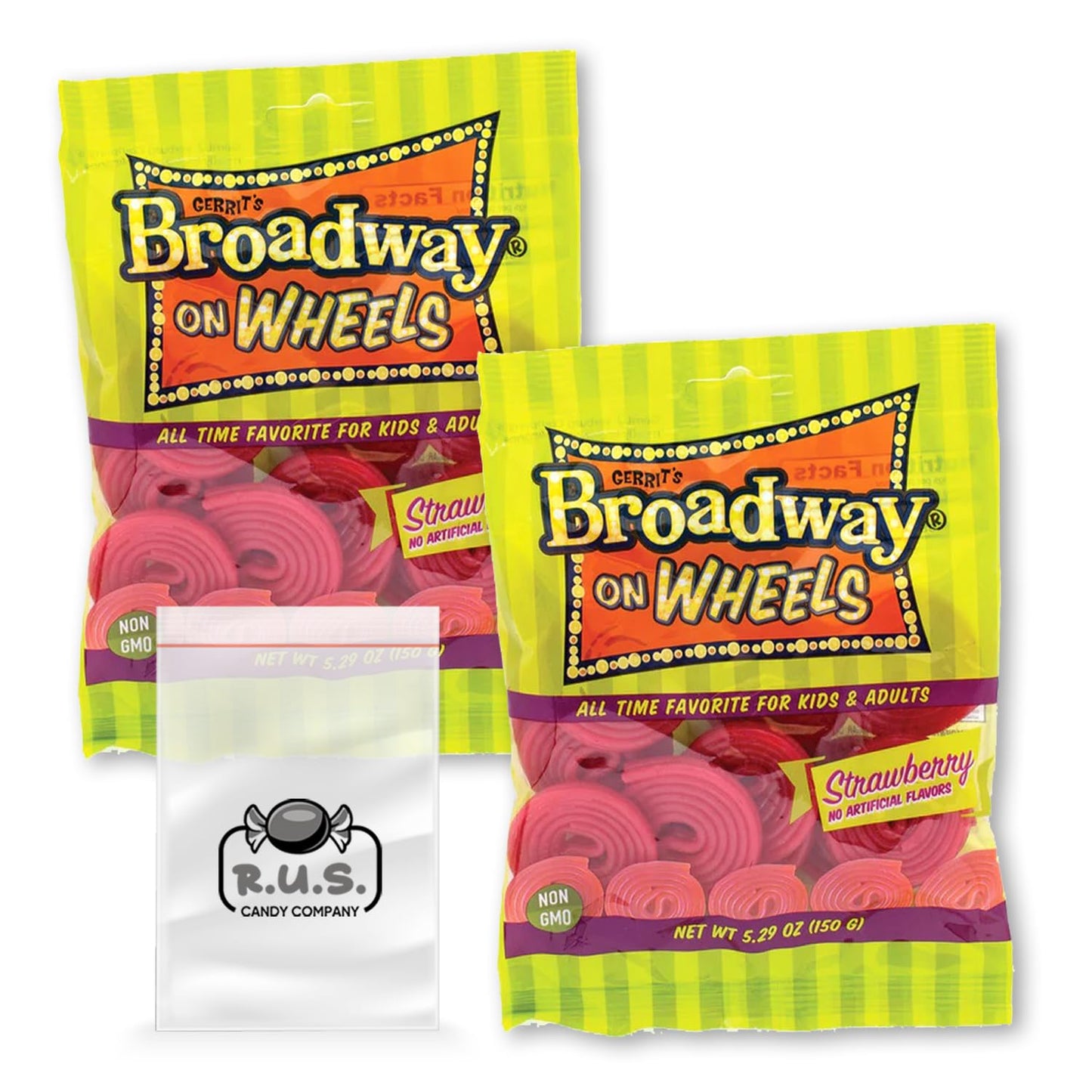 Fruit Licorice Wheels, 2 Pack of 5.29 oz Each | Classic Strawberry Licorice | Imported Candy Treats comes with RUS Candy Company