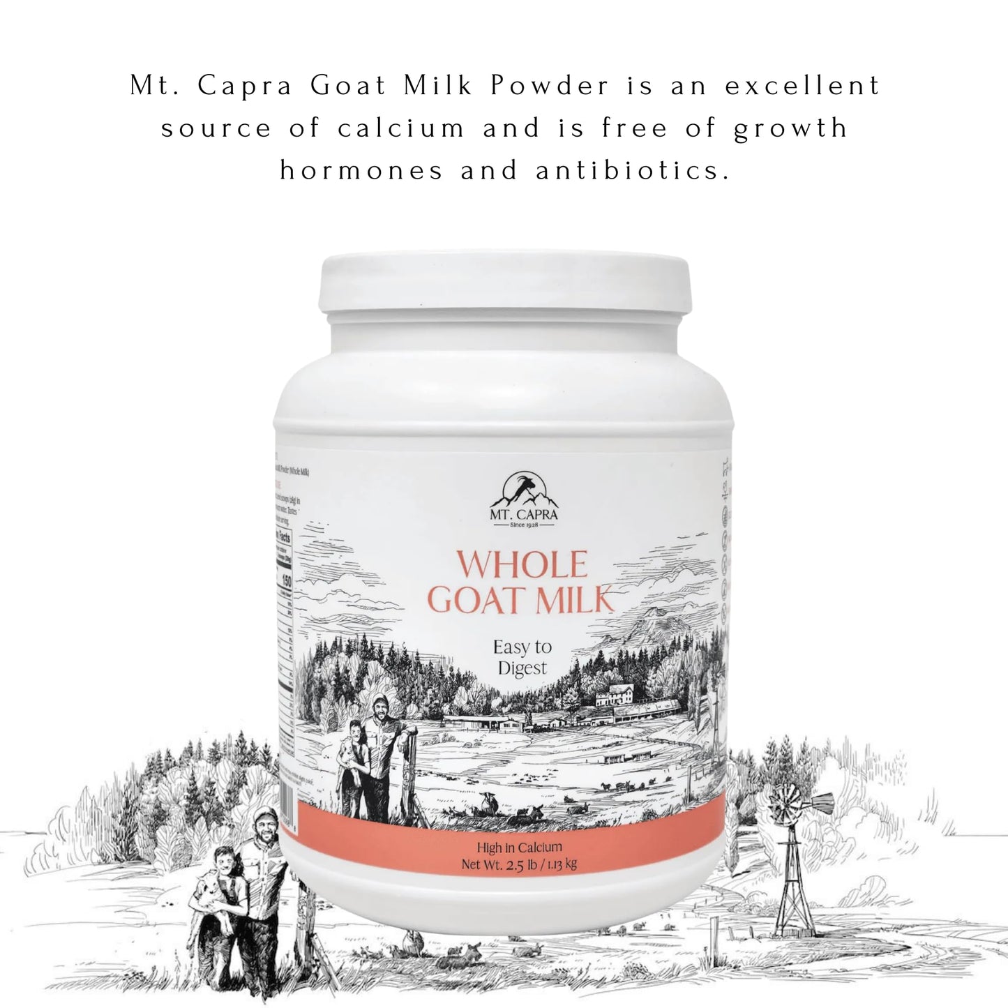 Mt. Capra Whole Goat Milk Powder, Non-GMO, A2, Easy to Digest, 40 Ounce