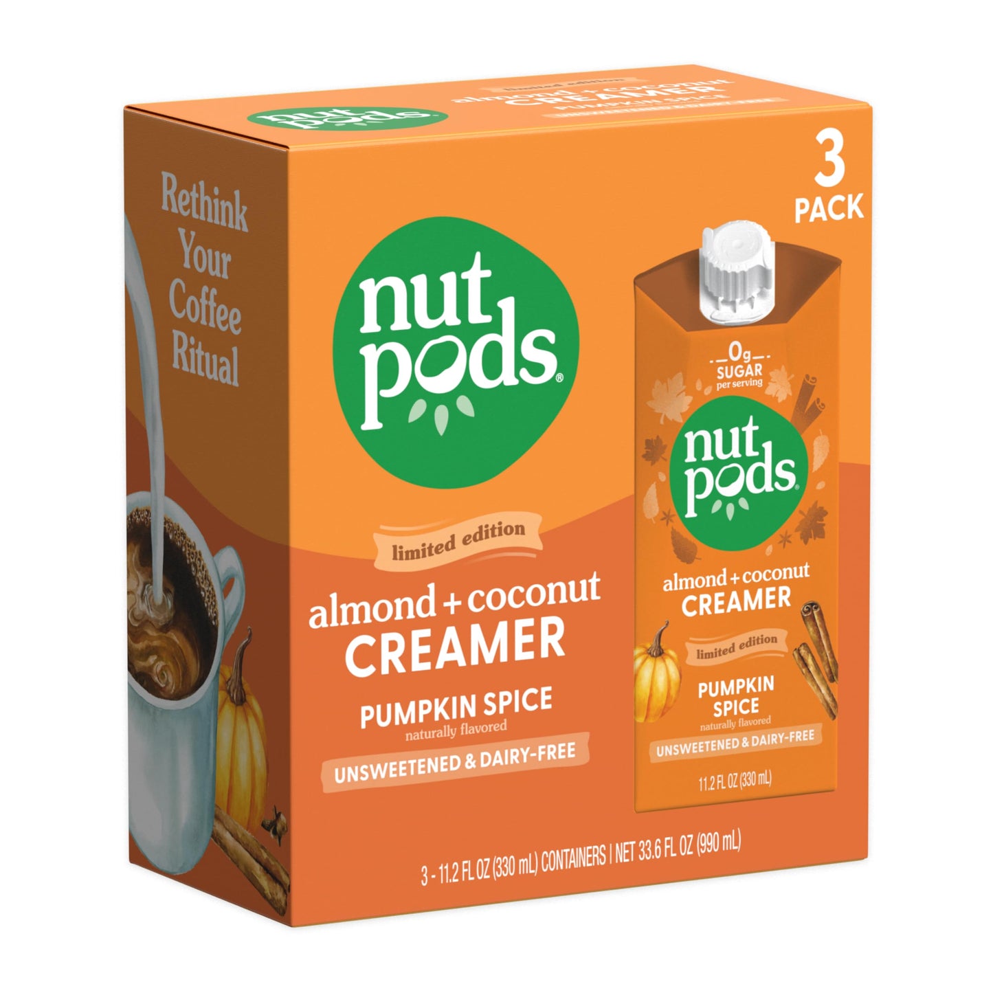 nutpods Pumpkin Spice Creamer, Unsweetened Dairy-Free, Vegan, 11.2 Fl Oz (Pack of 3)
