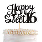 YCTHUNFISH Happy Sweet 16 Cake Topper, Glitter 16th Birthday Decoration, Bamboo, Black