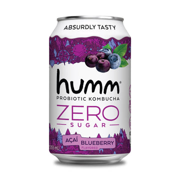 Humm Probiotic Kombucha Zero Sugar Blueberry Acai - No Refrigeration Needed, Keto-Friendly, Organic, Vegan, Gluten-Free - 12Oz C