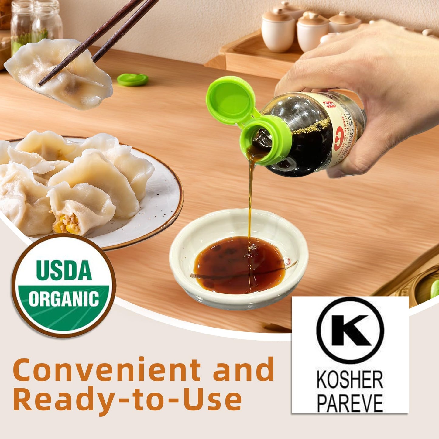 Wan Ja Shan Organic Dumpling Sauce, Gluten Free, Fat Free, Mild Sodium, Variety Pack of 4, 6.7 Oz Each, Made in USA