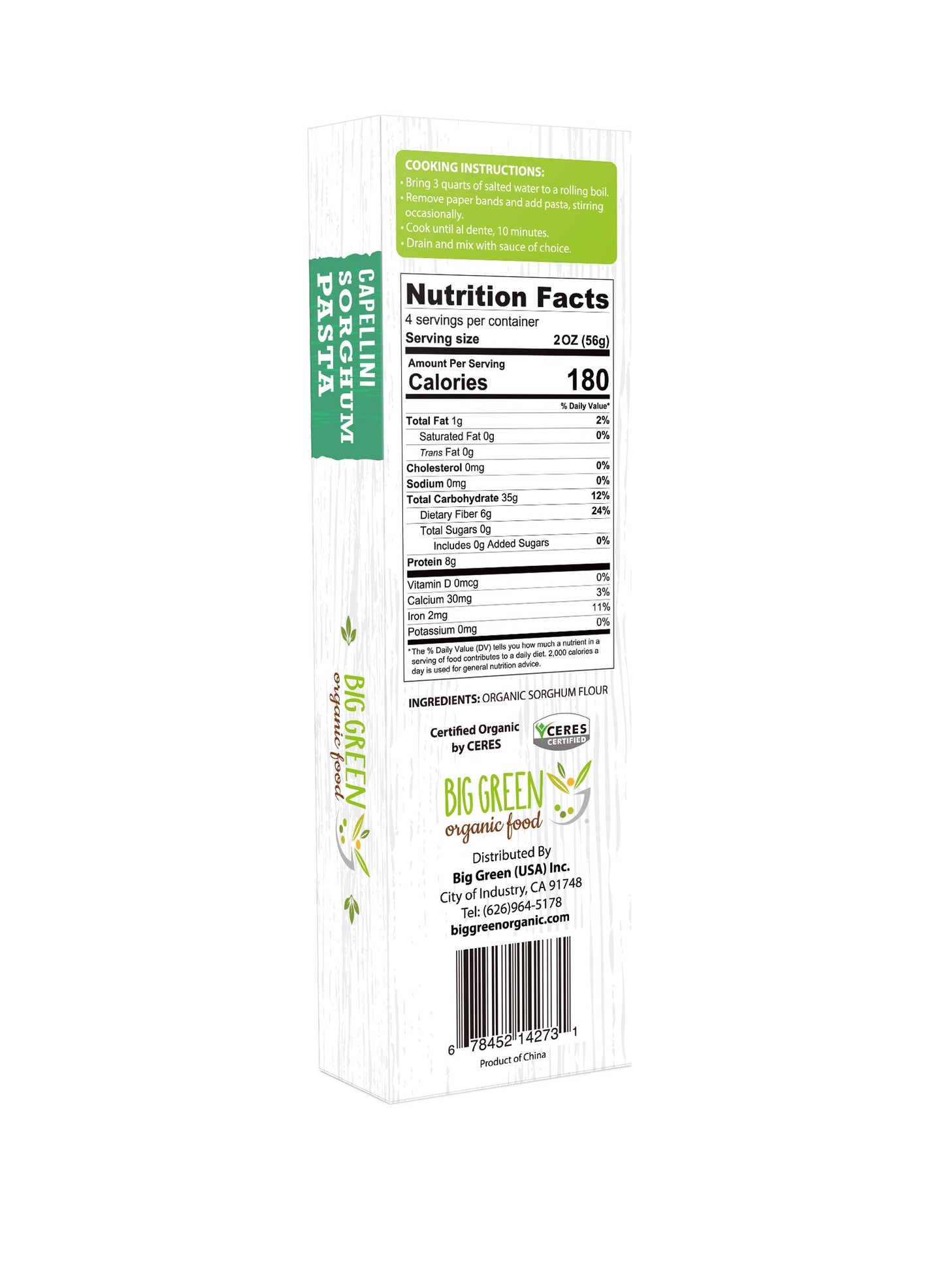 Big Green Organic Food- Organic Sorghum Capellini, 8.8Oz, Gluten-Free, Non-Gmo (1)