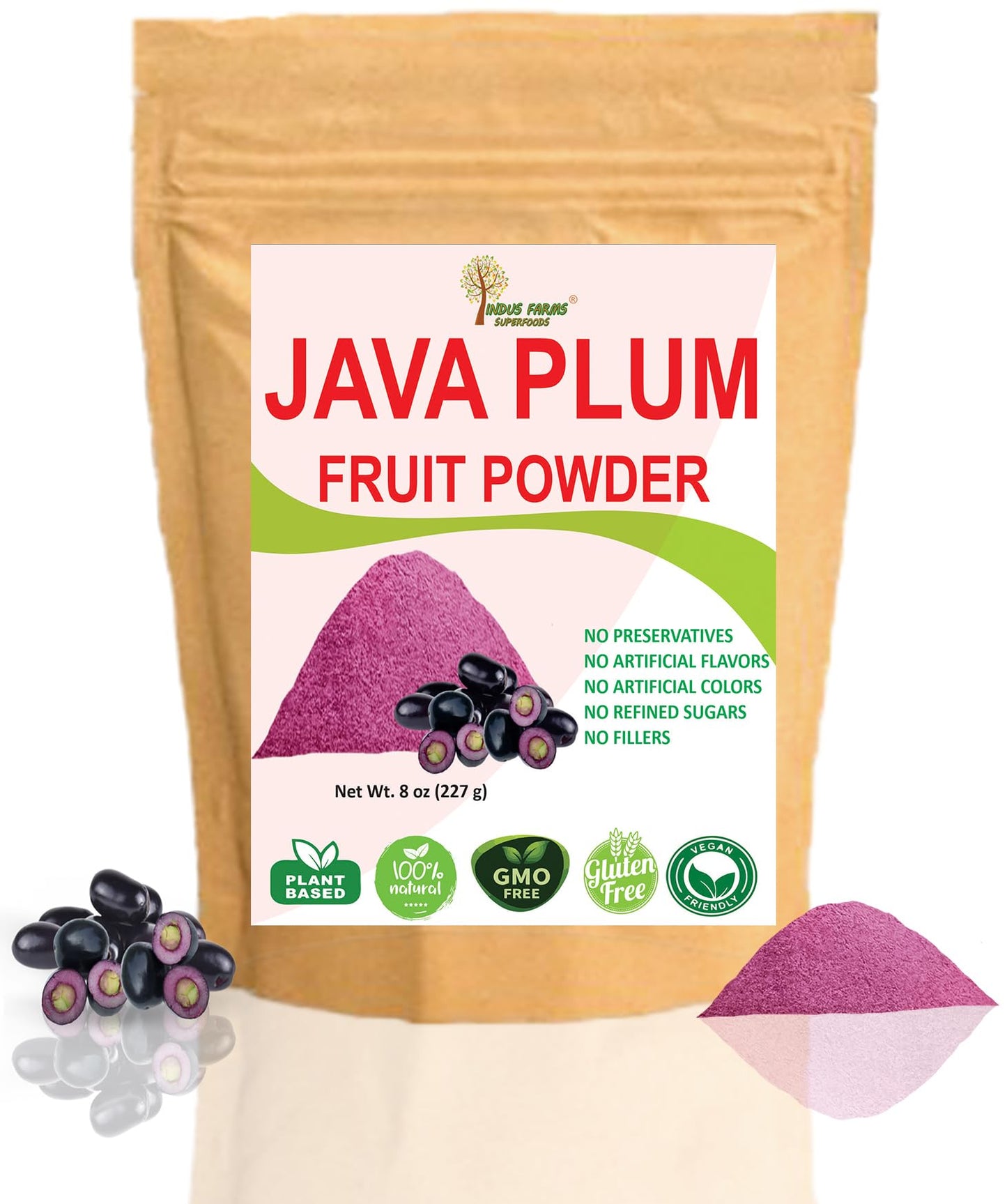 Indus Farms Superfoods Java Plum Fruit Powder, 8 oz | Exotic sweet-astringent flavor for Baking, Beverages/Cocktails, Nutritious