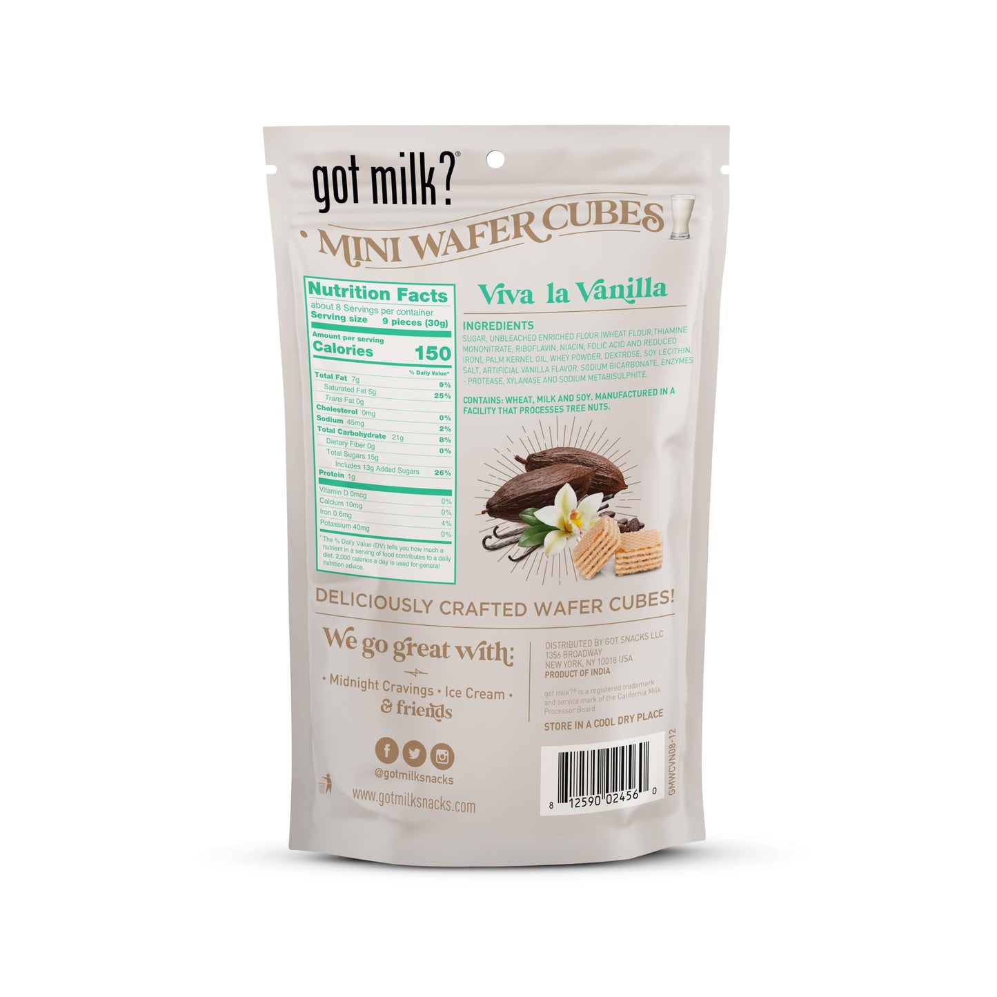 Got Milk Very Vanilla Wafer Cubes, Delicious Wafer Squares For Dessert Or Snack, 8.8 Oz.