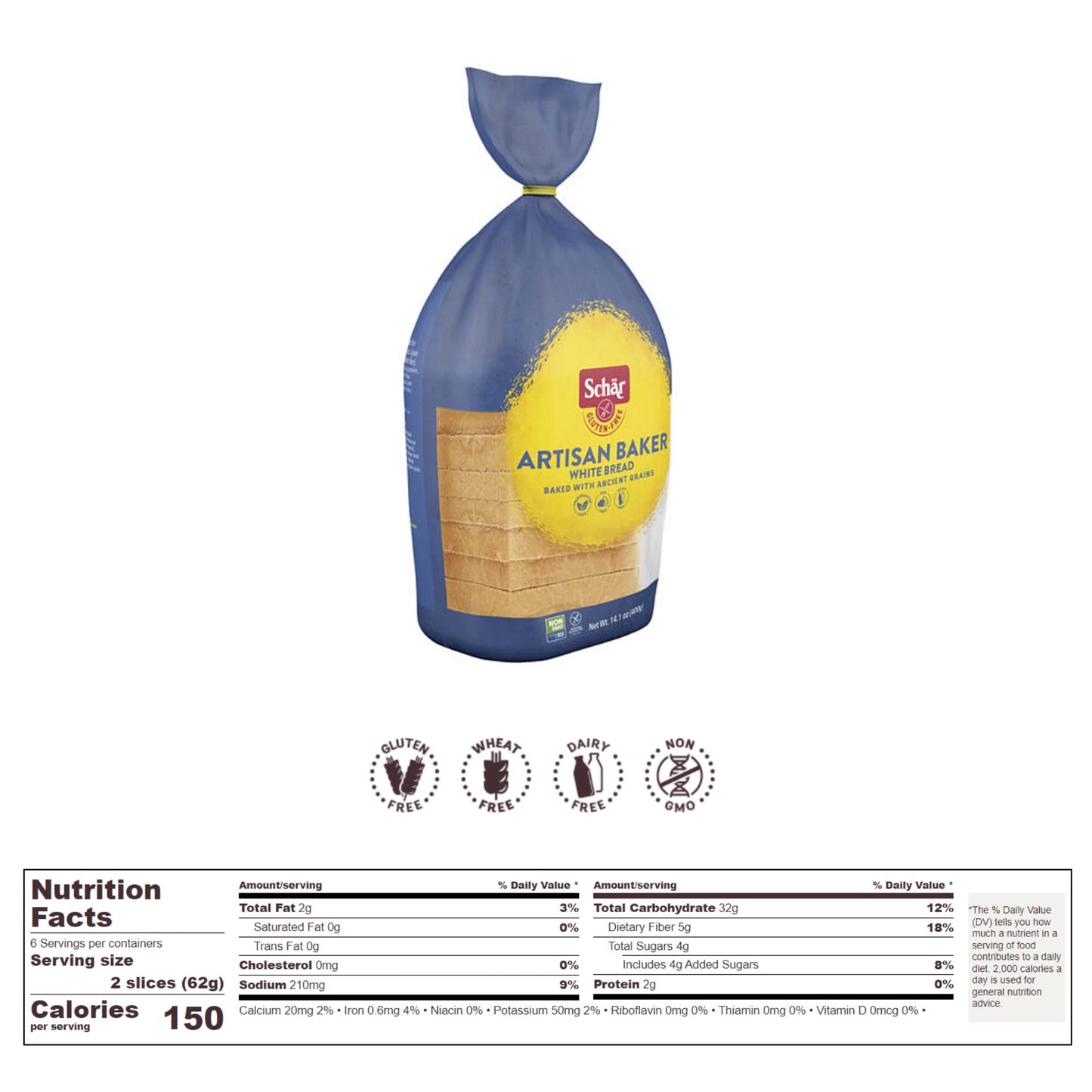 Schar - Artisan Baker White Bread - Certified Gluten Free - No Gmo'S, Dairy Or Wheat - (14.01 Oz) 2 Pack