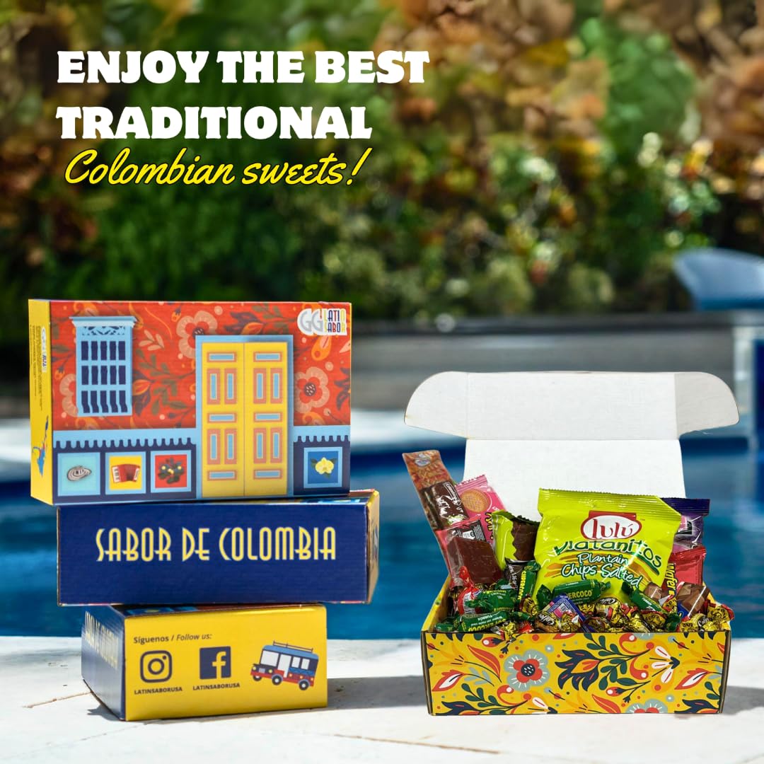 Colombian Assortment Candy Food Sweet Snacks Gift Crate Box Assorted Cookies, Chips & Candies Mix Variety Pack, Popular Sweets,