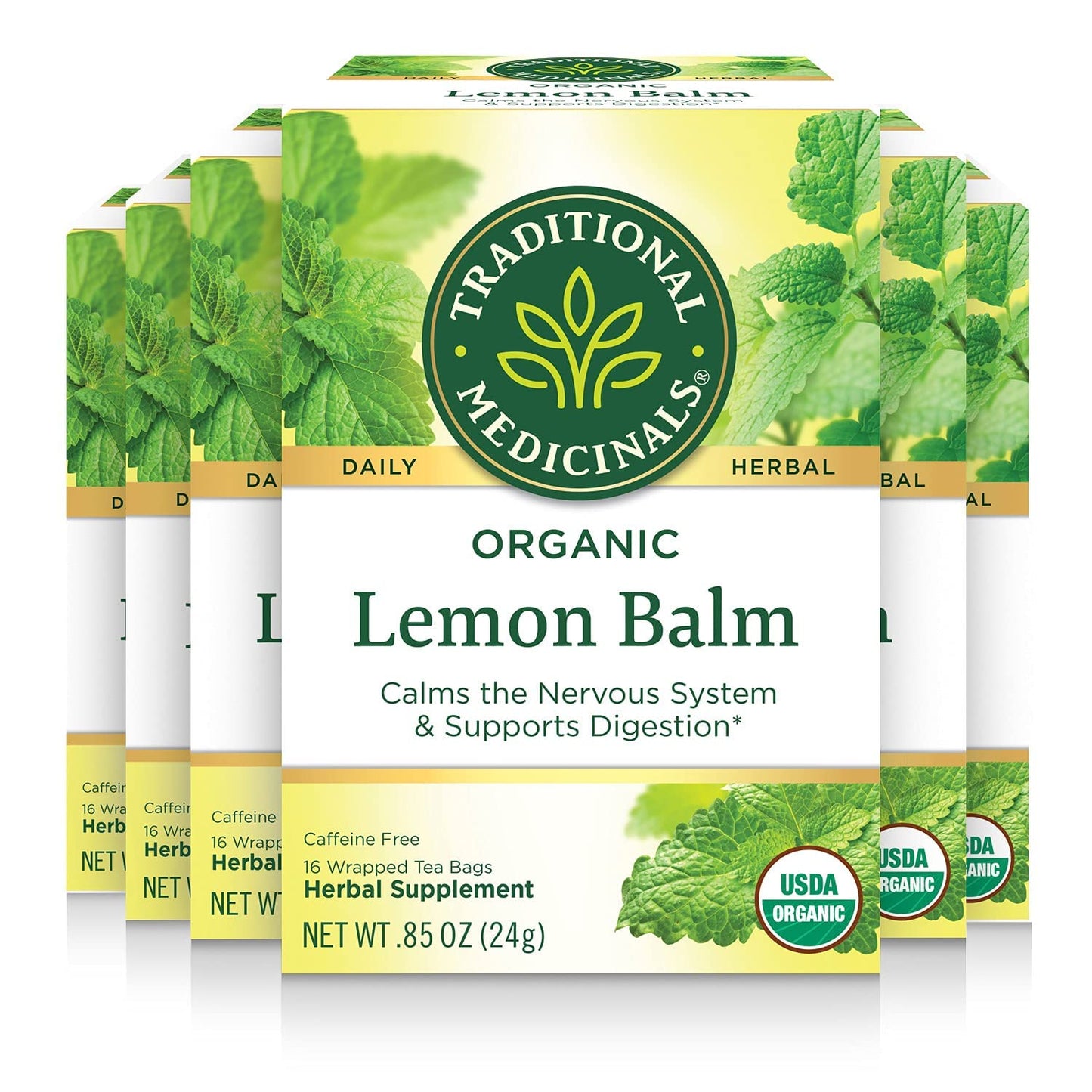 Traditional Medicinals Organic Lemon Balm Herbal Tea, Calming And Supports Digestion, (Pack Of 6) - 96 Tea Bags Total
