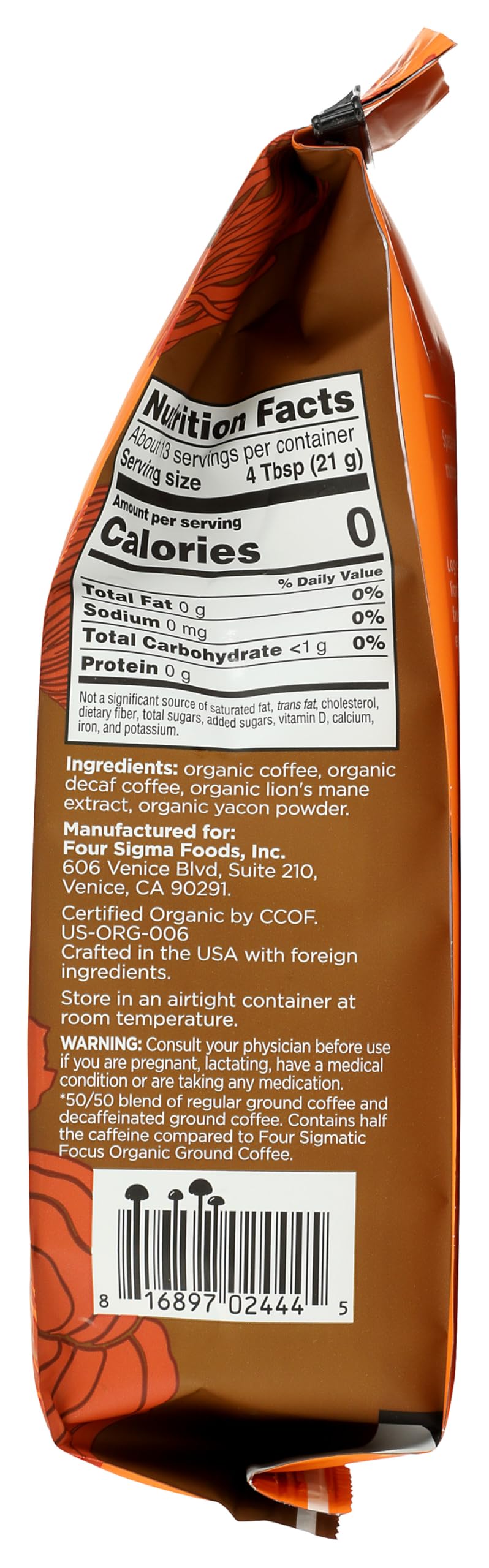 FOUR SIGMATIC Organic Focus Half Caf Ground Coffee  10 OZ