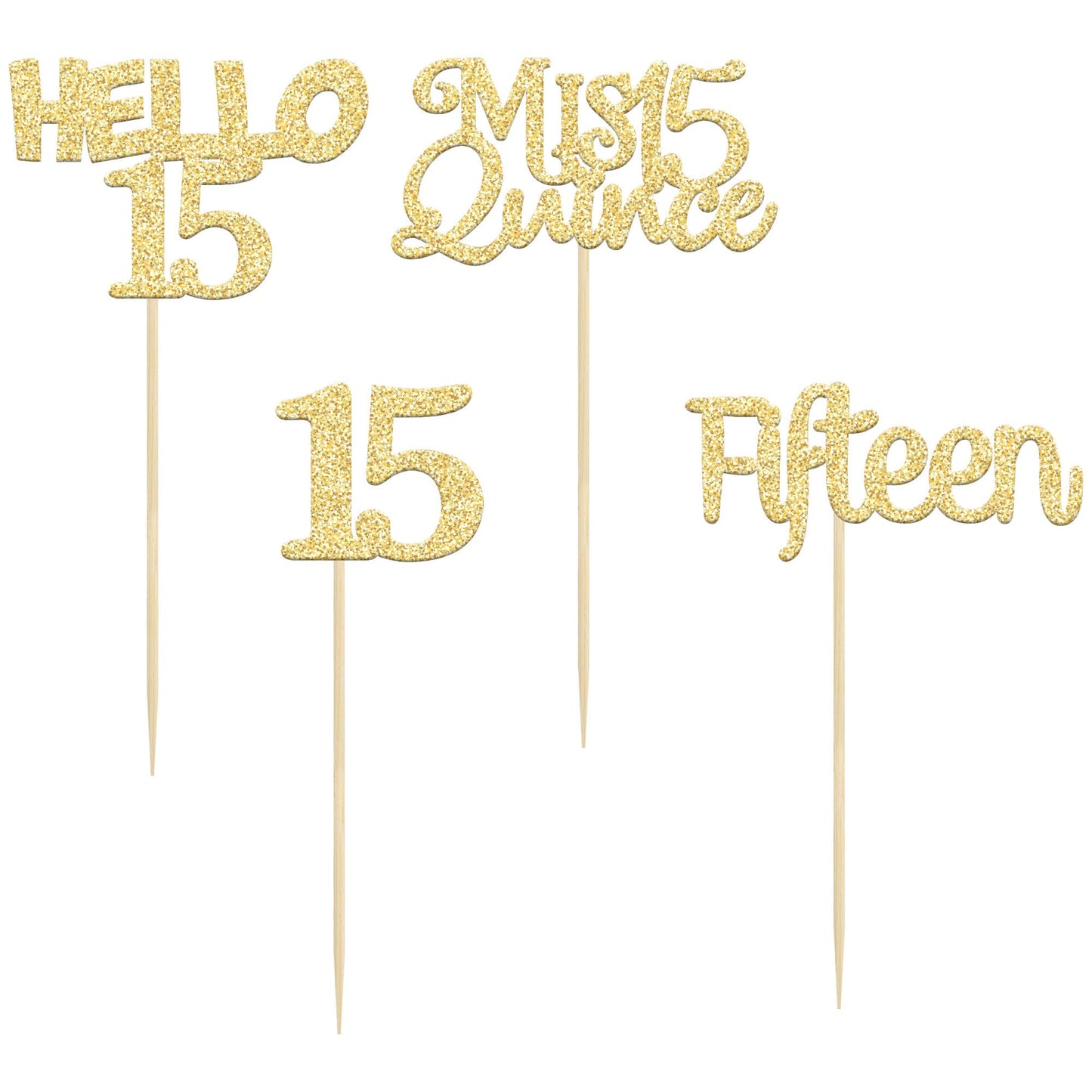 Gyufise 24Pcs Gold Glitter 15Th Birthday Cupcake Toppers Mis Quince 15 Cake Toppers Hello 15 Fifteen Cupcake Picks For 15Th Birt