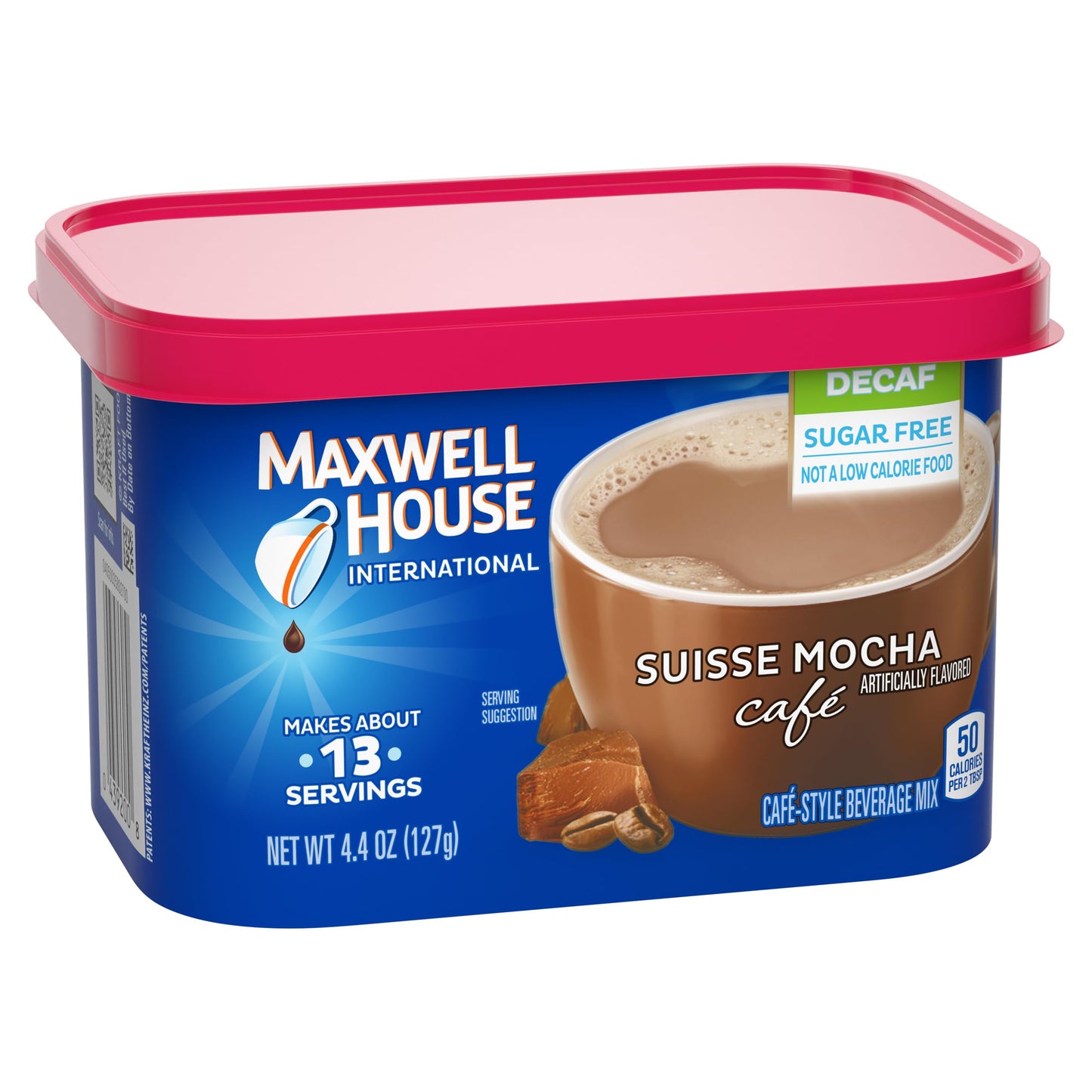 Maxwell House International Sugar-Free Suisse Mocha Café-Style Decaf Instant Coffee Beverage Mix, 4.4 Oz. Canister