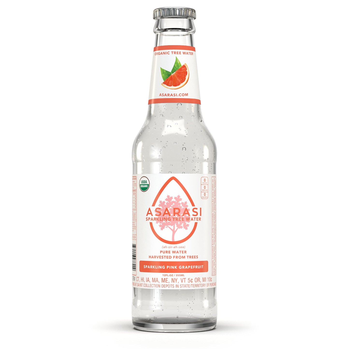 Asarasi Organic Sparkling Pink Grapefruit Tree Water - 12 Pack