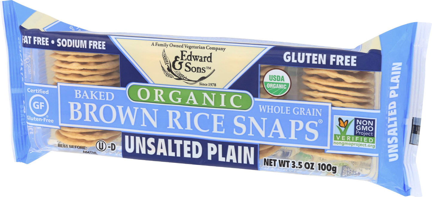 Edward & Sons Organic Brown Rice Snaps Crackers, Unsalted, 3.5 Oz