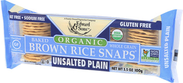 Edward & Sons Organic Brown Rice Snaps Crackers, Unsalted, 3.5 Oz