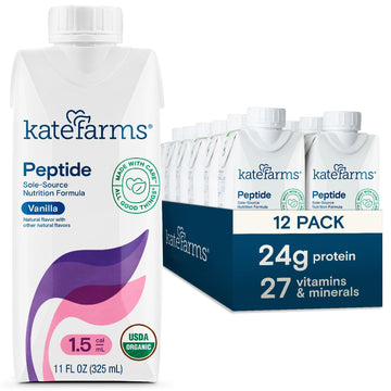 KATE FARMS Organic Adult Peptide 1.5 Formula, Vanilla, Sole-Source, Hydrolyzed Plant-Based Nutrition for Oral or Tube Feeding, 1
