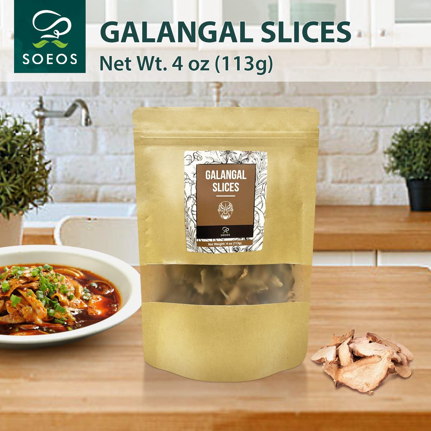 Soeos Galangal Slices 4 Oz (113G),Galanga,Fresh Galangal,Sliced Galangal Root,Dried Galangal Root,Dried Galanga Bulk,Alpinia Galanga,Pure And Natural Chinese Spice For Tom Yum And Tom Kha Soups