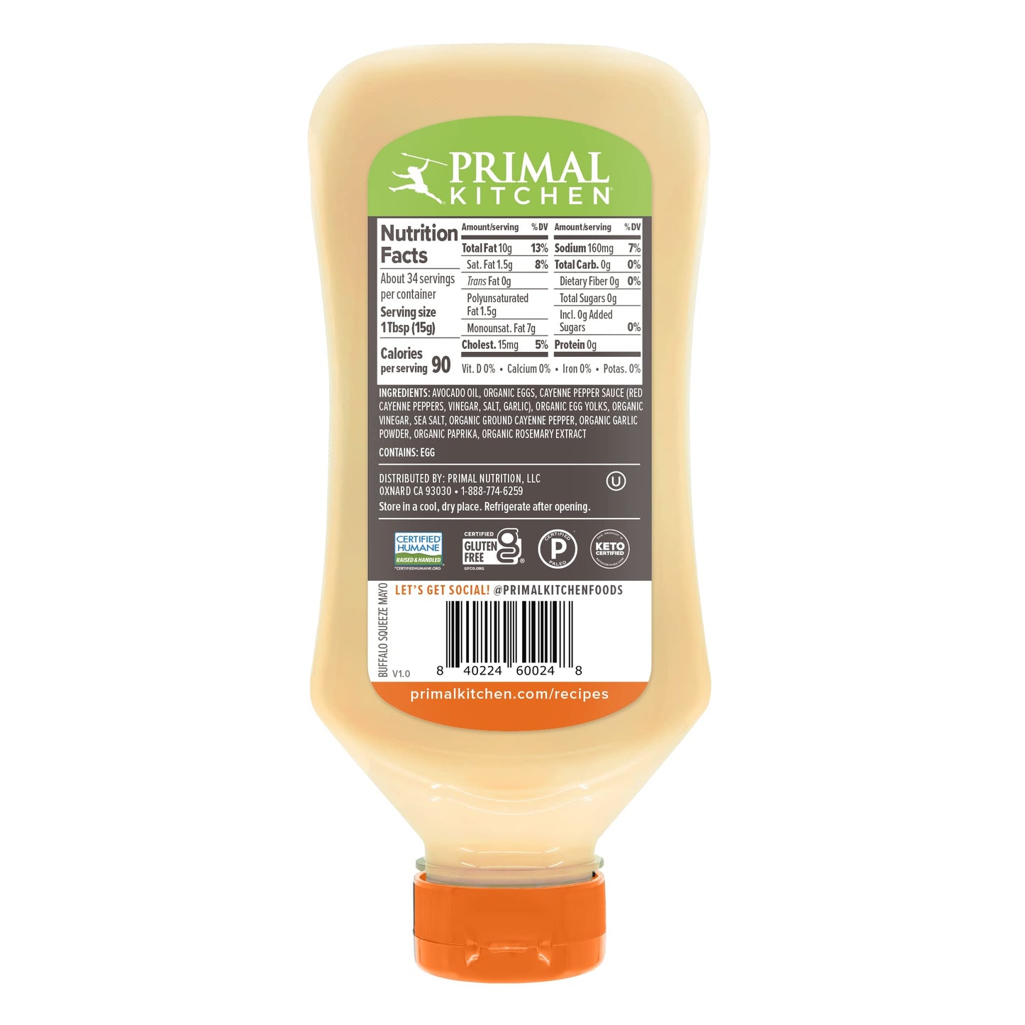 Primal Kitchen Squeeze Buffalo Mayo Made With Avocado Oil, 17 Ounces
