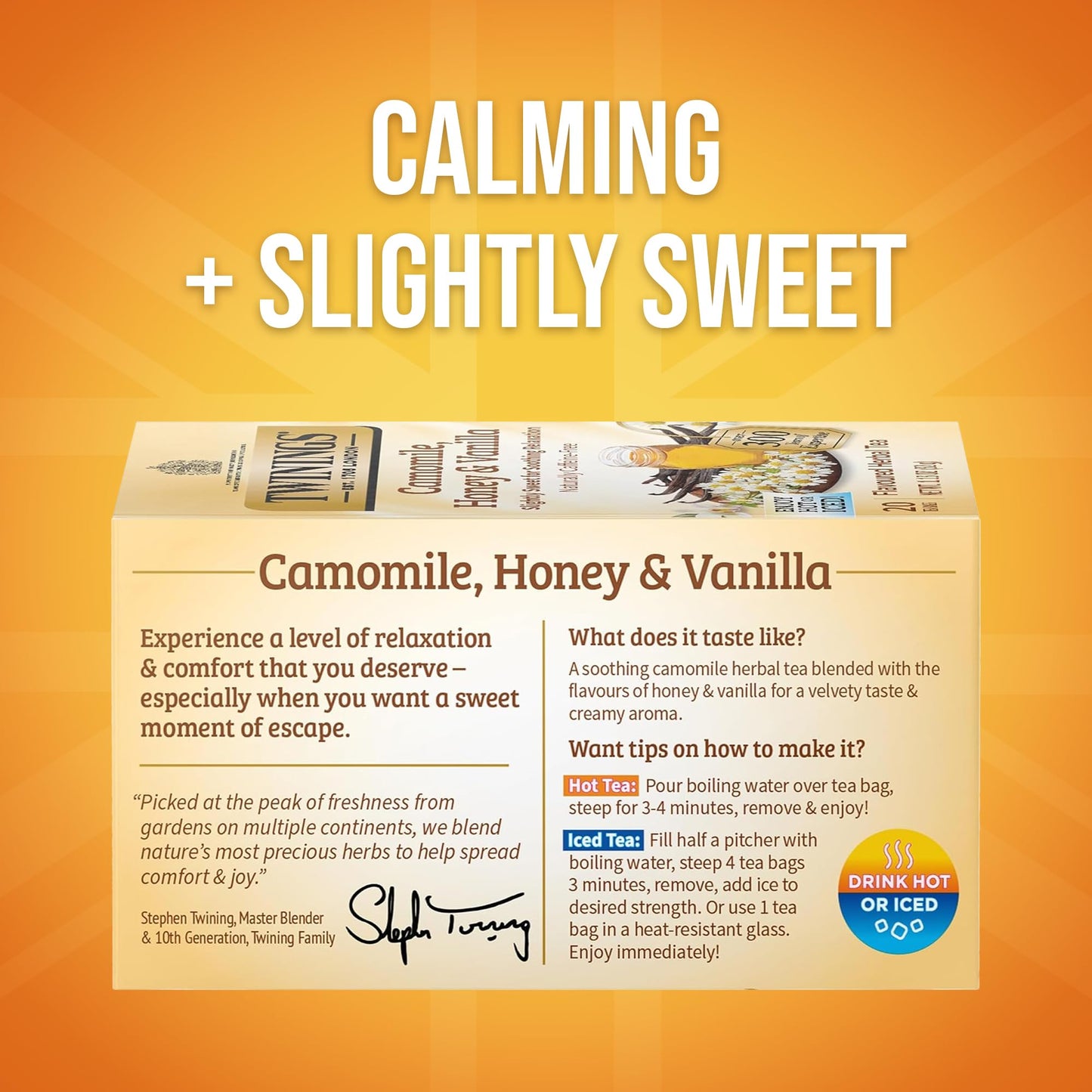 Twinings Camomile, Honey & Vanilla Herbal Tea Bags, 20 Count (Pack of 6), Naturally Caffeine-Free