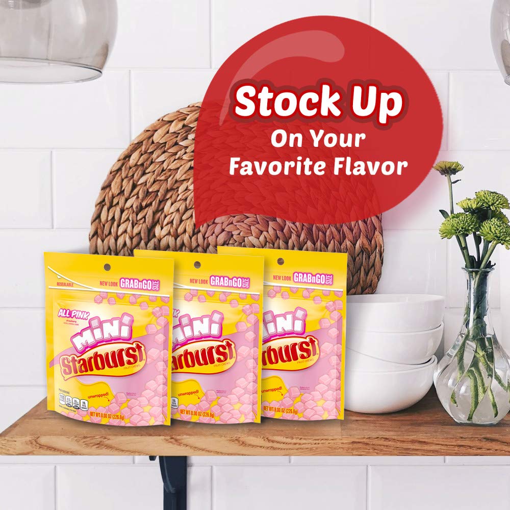 Starburst Minis All Pink Fruit Chews Candy, 8 Oz Grab N Go Resealable Bag (Pack Of 8)