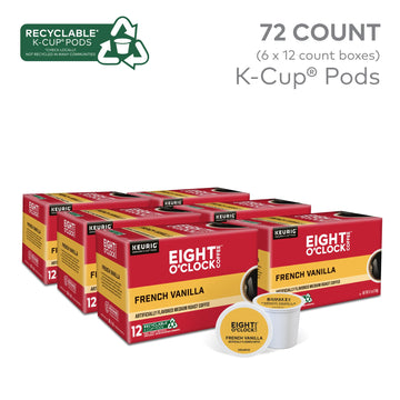 Eight O'Clock Coffee French Vanilla Light Roast K-Cup Pods, 72 Count, Single Serve, Colombian Peaks, Compatible with Keurig