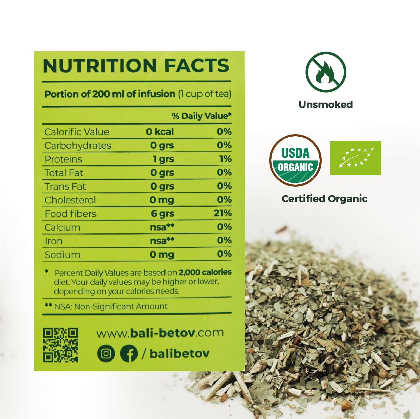 Balibetov Organic Yerba Mate Tea Loose Leaf, 2.2. Lb. Bag, Natural Traditional Cut, Clean High Energy, Unsmoked Artisanal, Glute