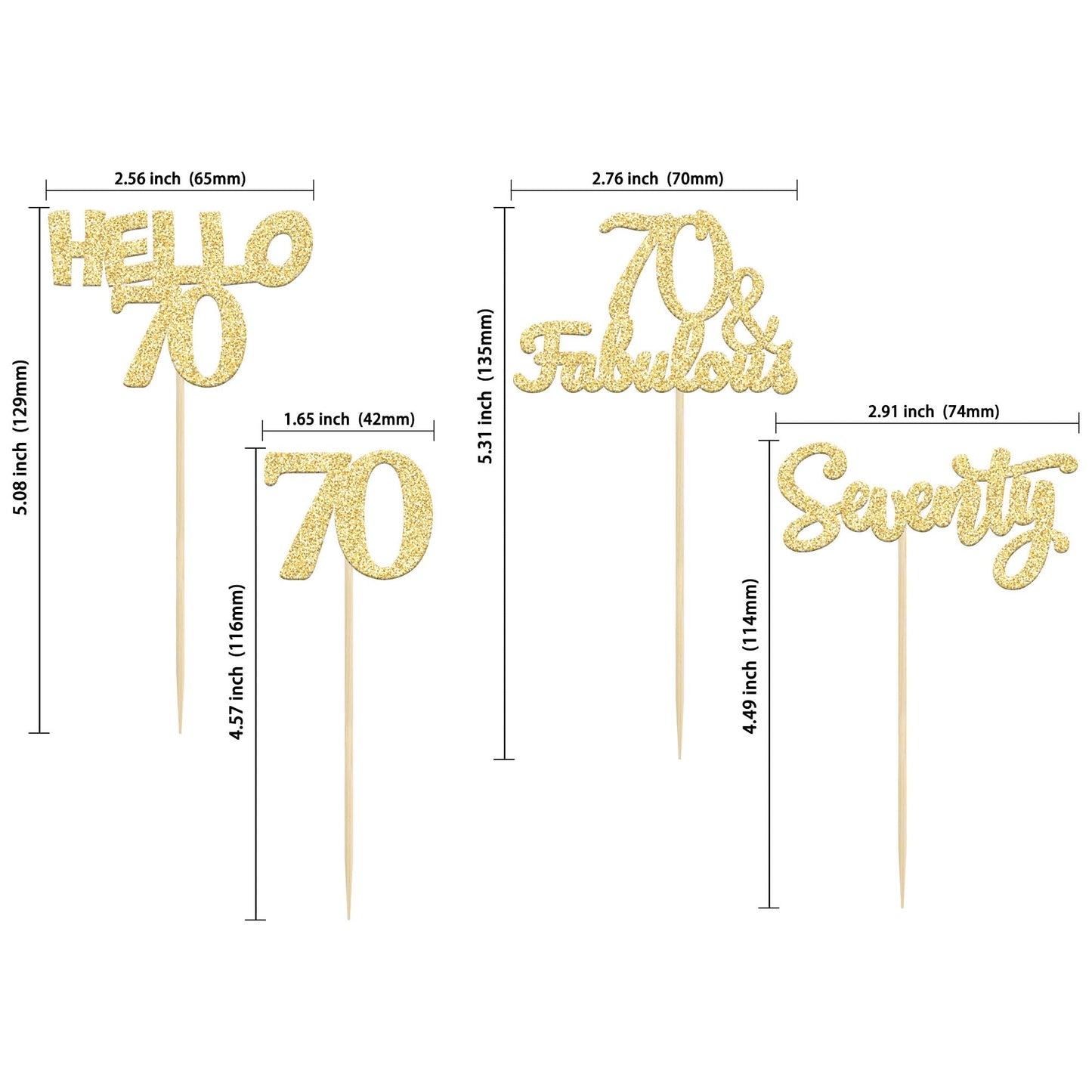 Gyufise 24Pcs Gold Glitter 70Th Birthday Cupcake Toppers Hello 70 Seventy Cake Toppers 70 & Fabulous Cupcake Picks For 70Th Birt