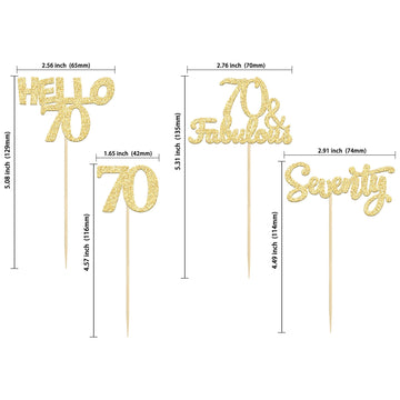 Gyufise 24Pcs Gold Glitter 70Th Birthday Cupcake Toppers Hello 70 Seventy Cake Toppers 70 & Fabulous Cupcake Picks For 70Th Birt